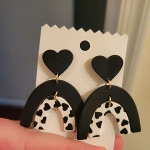Black & White Heart Clay Earrings